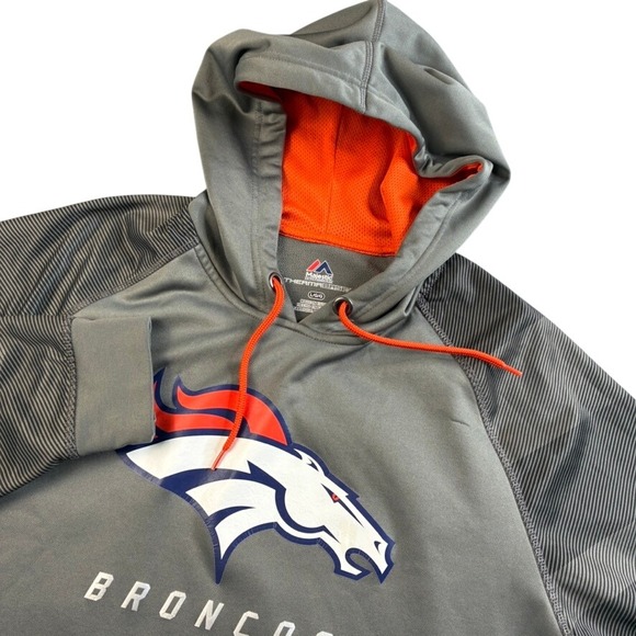 Majestic Other - Majestic Denver Broncos NFL Therma Base Hoodie Mens Large Grey Orange Pullover